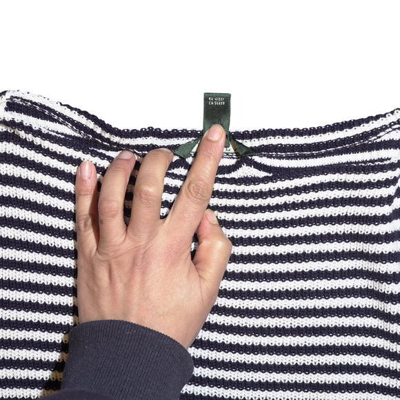 Lauren Ralph Lauren Navy White Striped Cotton Sweater Sz XL Nautical Preppy EUC - Picture 7 of 13